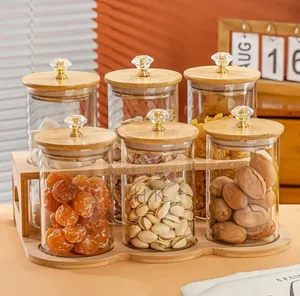 6pcs Glass Storage Jars With Wooden Lids