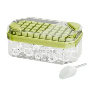 Easy-Release Ice Cube Tray With a Lid and a Storage Bin.