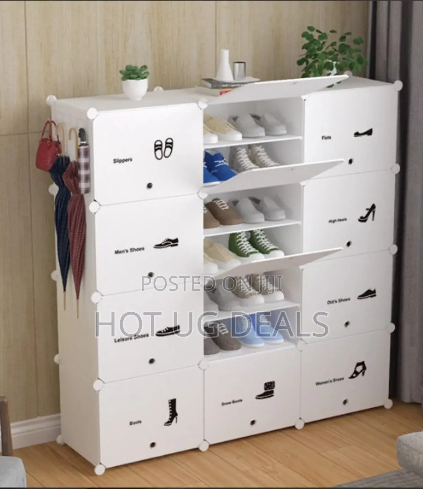 3 Column Portable Shoe Rack Storage Cabinet Organizer -white