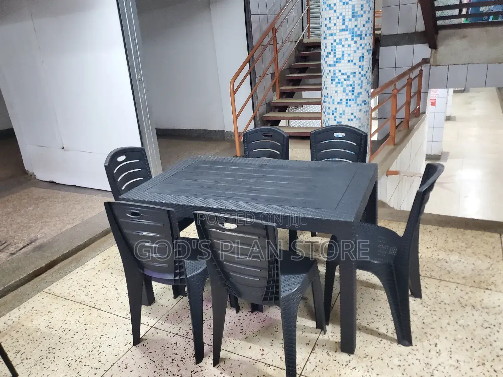 Picnic Plastic Chairs and Table 6people Black
