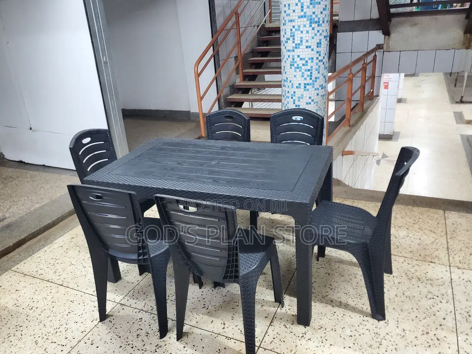 Picnic Plastic Chairs and Table 6people Black