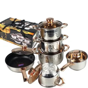 Stainless Steel Cookware Set With Gold-Accented Glass Lids
