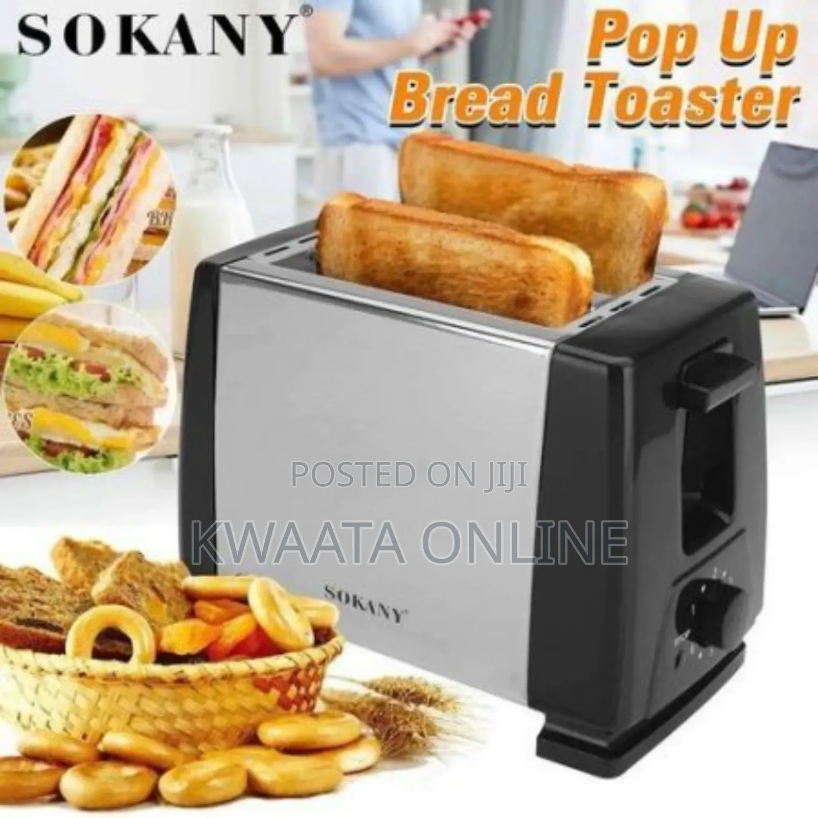 Sokany Automatic Electric 2 Slice Pop Up Bread Toaster