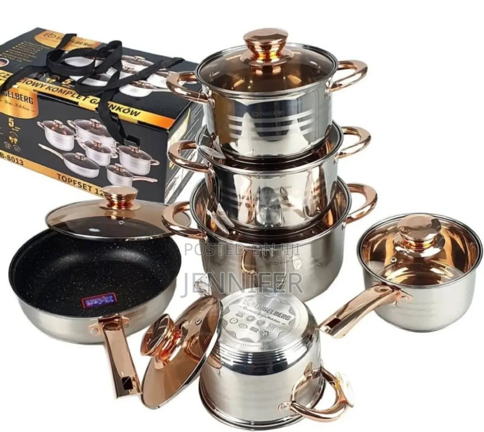 12-Piece Stainless Steel Cookware Set With Gold-Accented Lid