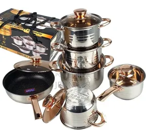12-Piece Stainless Steel Cookware Set With Gold-Accented Lid