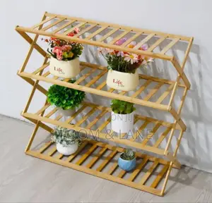Foldable Bamboo Stackable Shoe Rack Multifunctional 4layer