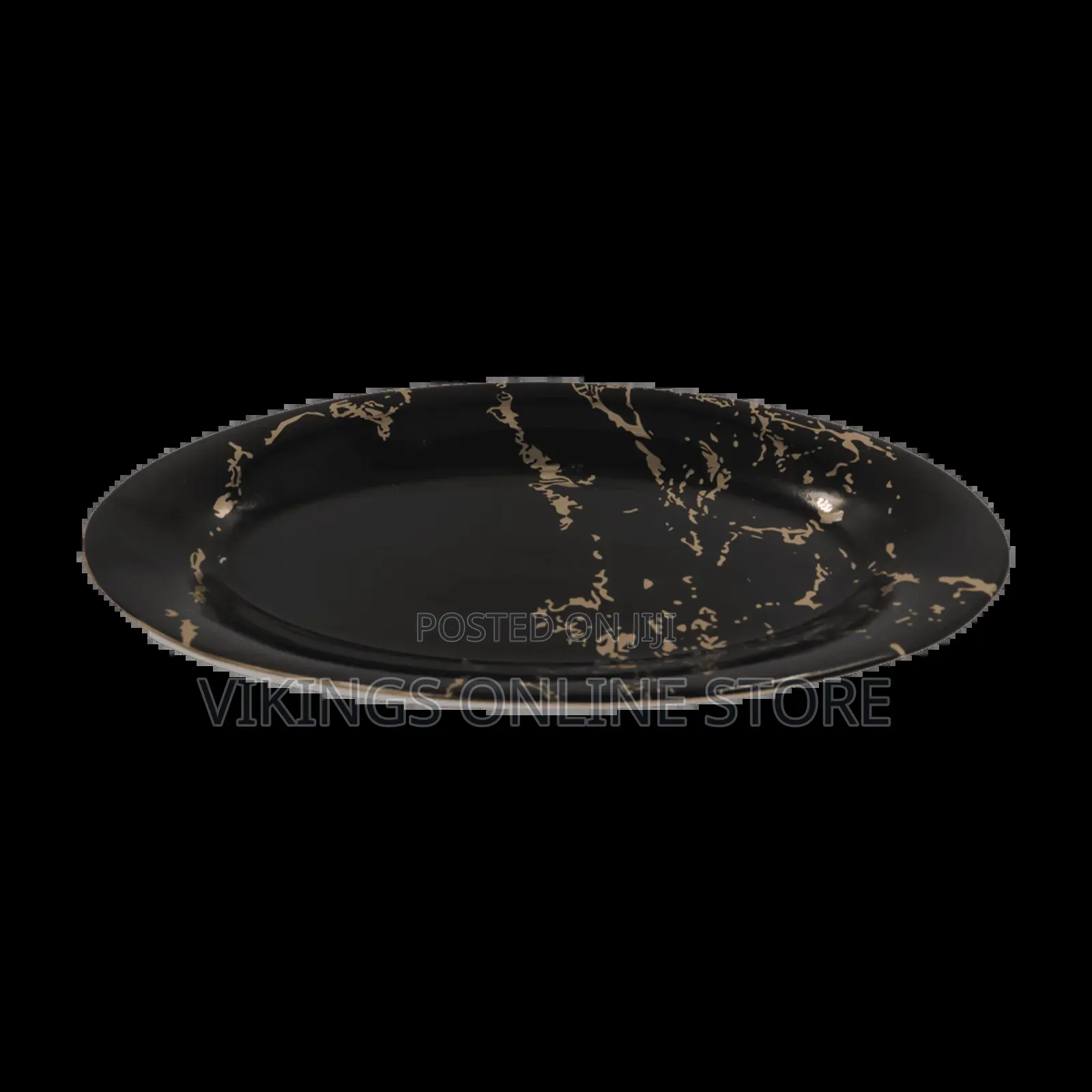 Black 6 PCS Marble Pattern Oval Ceramic Plate Tray