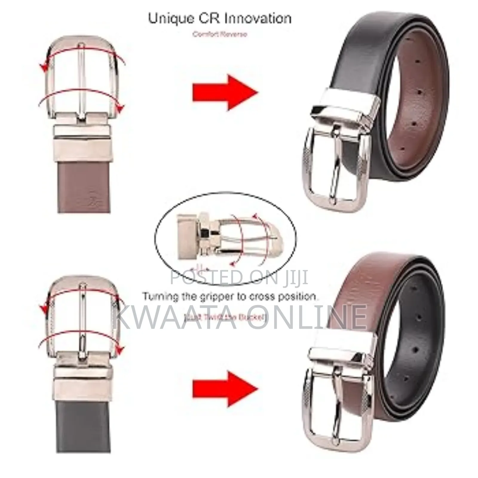 1 Piece 2in1 Men’S Leather Belts With Reversible Buckle