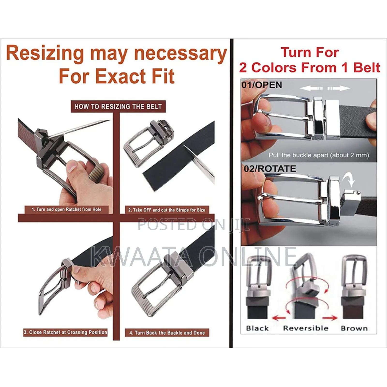 1 Piece 2in1 Men’S Leather Belts With Reversible Buckle
