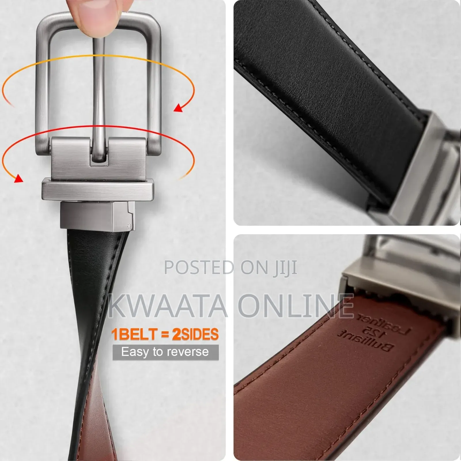 1 Piece 2in1 Men’S Leather Belts With Reversible Buckle