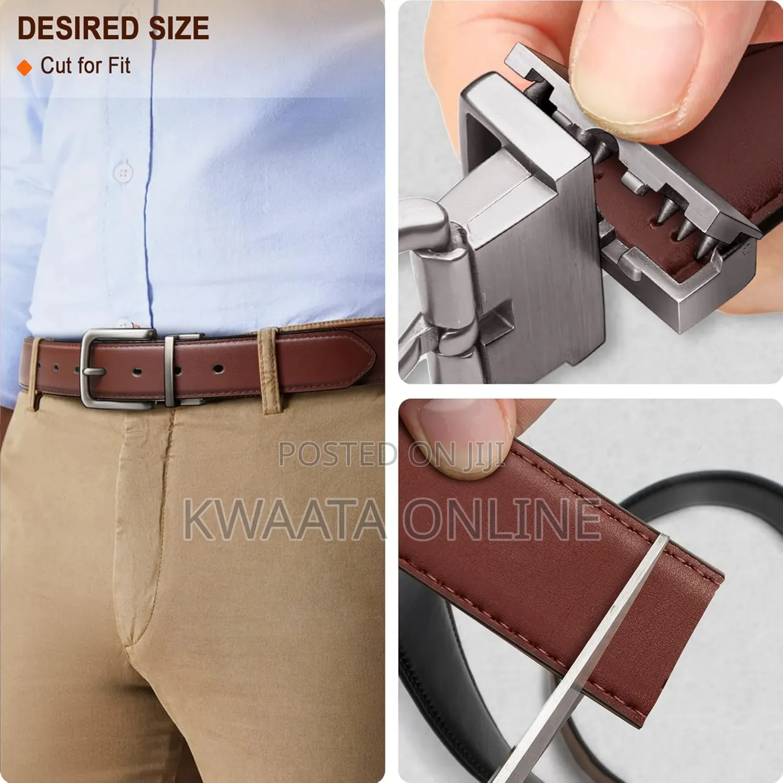 1 Piece 2in1 Men’S Leather Belts With Reversible Buckle