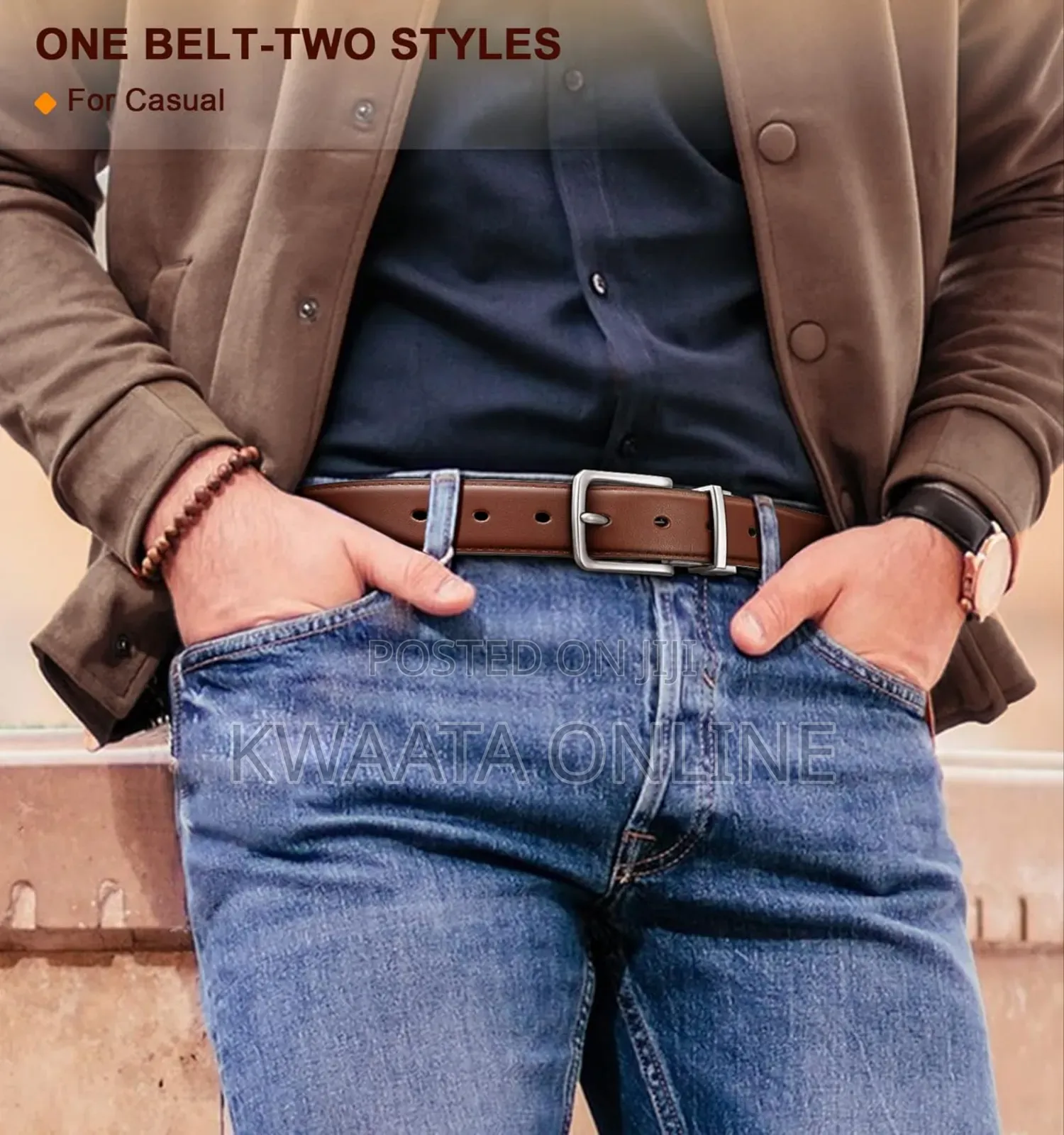 1 Piece 2in1 Men’S Leather Belts With Reversible Buckle