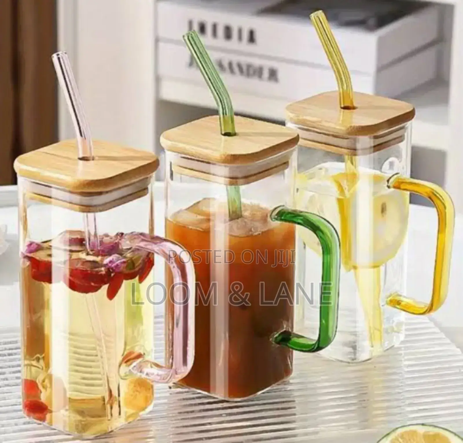 400ml Square Glass Cups With Bamboo Lids
