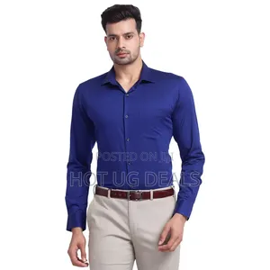 Mens Plain Office Shirts Long Sleeved Casual Button Shirts