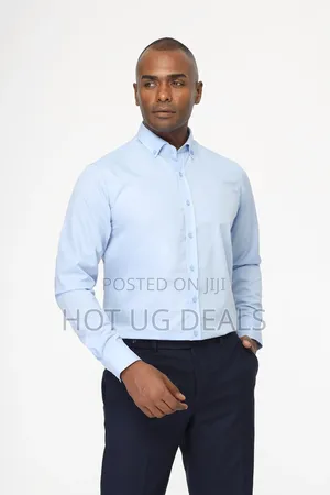 Mens Plain Office Shirts Long Sleeved Casual Button Shirts  - Sky Blue