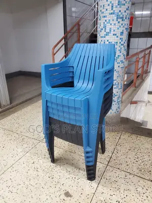 Stripped Black and Blue Plastic Chairs
