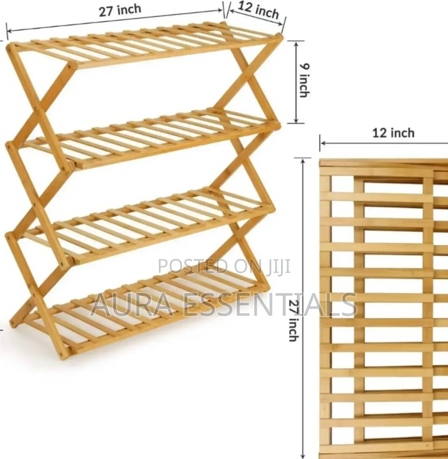 Foldable Bamboo Stackable Shoe Rack Multifunctional 4layer