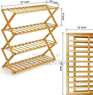 Foldable Bamboo Stackable Shoe Rack Multifunctional 4layer