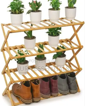 Foldable Bamboo Stackable Shoe Rack Multifunctional 4layer