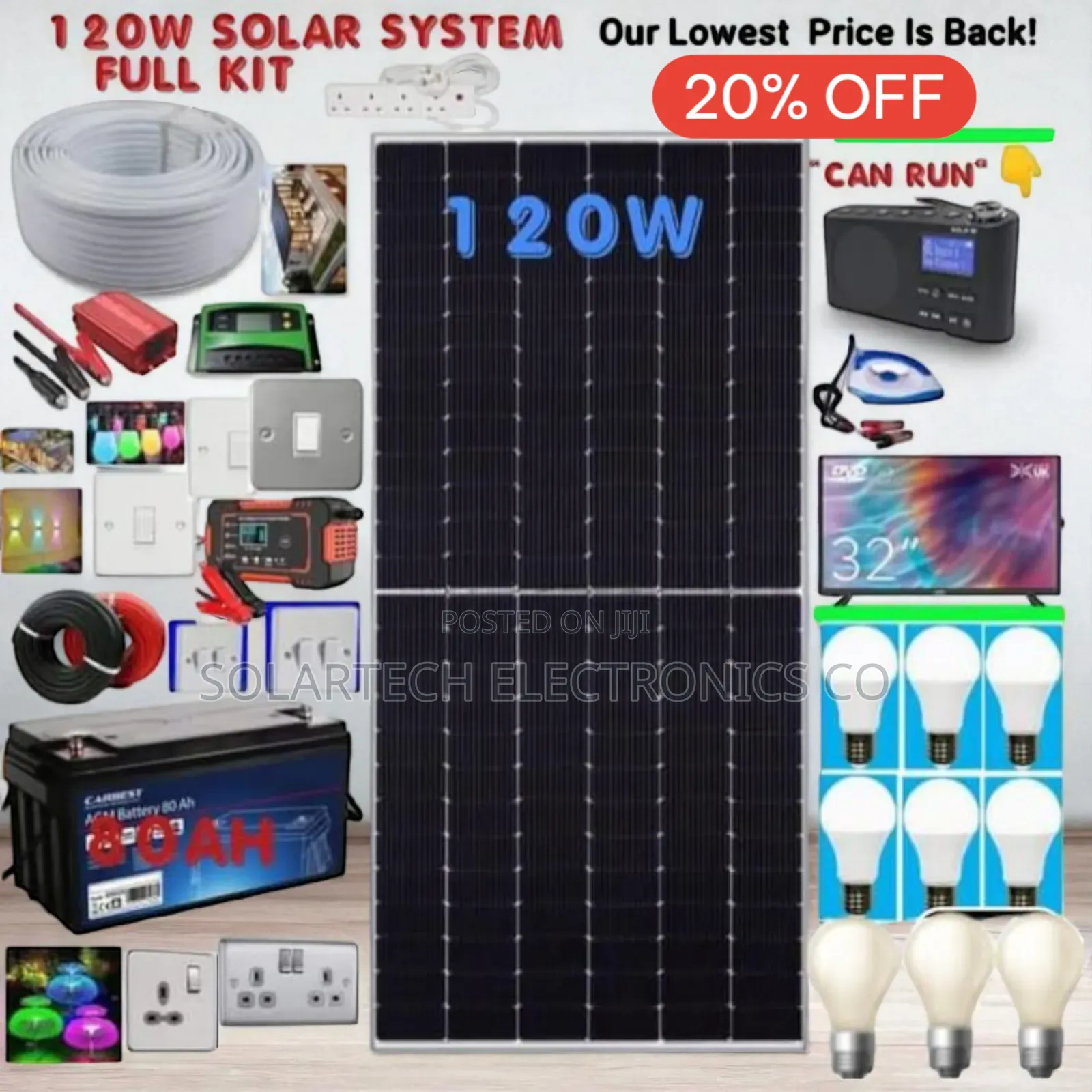 All in One 120w Solar System Kit With All Accessories