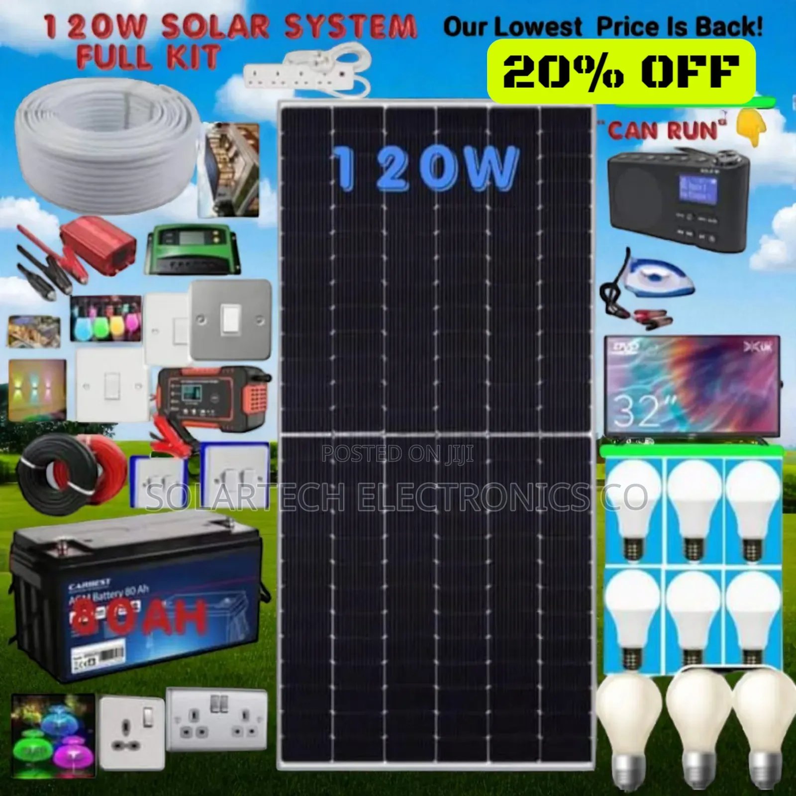 Full Solar Power Package 120w Panel + 80ah Battery