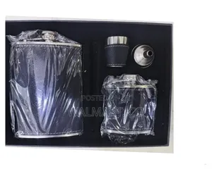Set Stainless Hip Flask Leather Wine Bottle