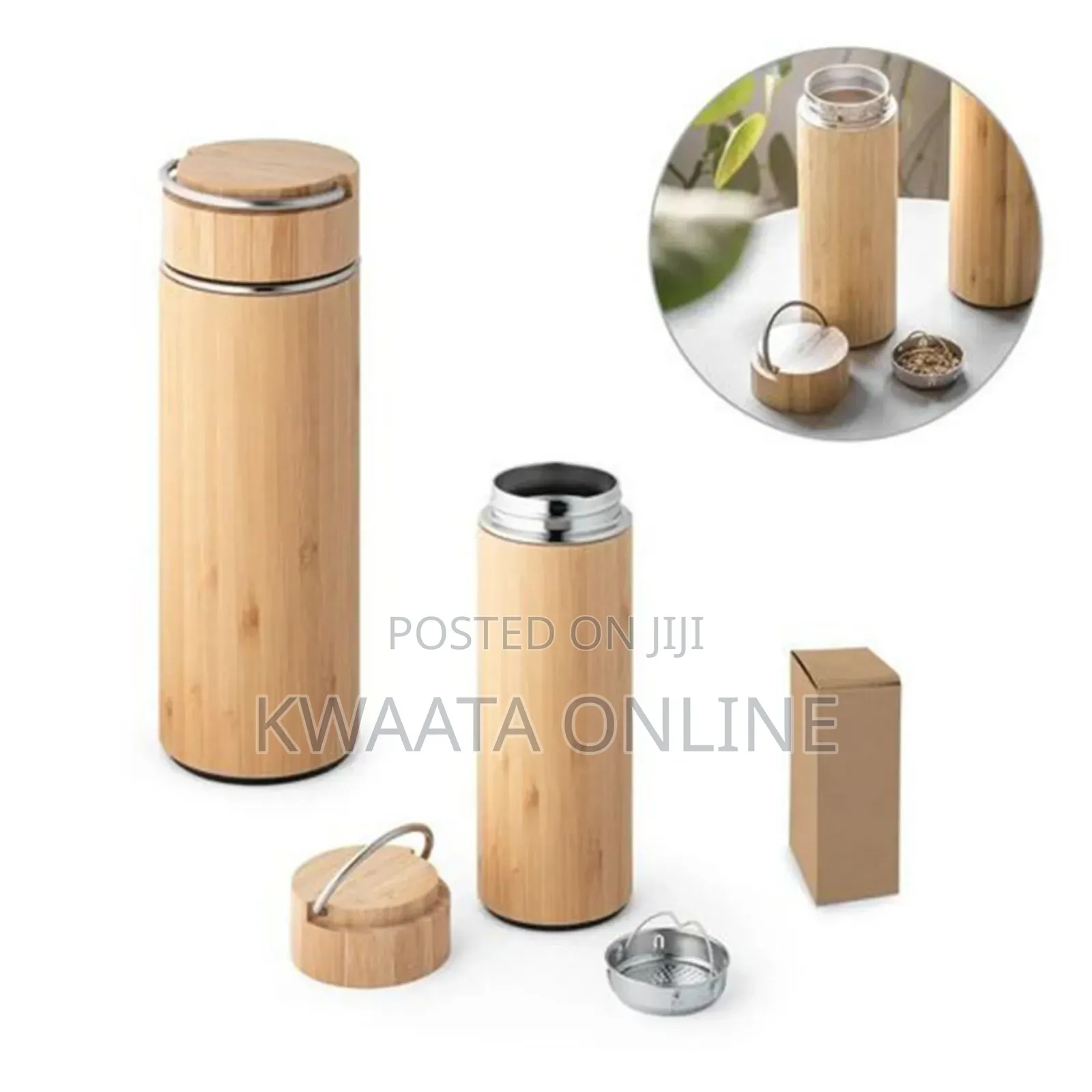 Bamboo Thermos Bottle,304 Stainless Steel Flask-500ml