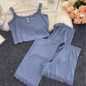 3 Pc Lace Pit Vest Trousers Pajamas for Women
