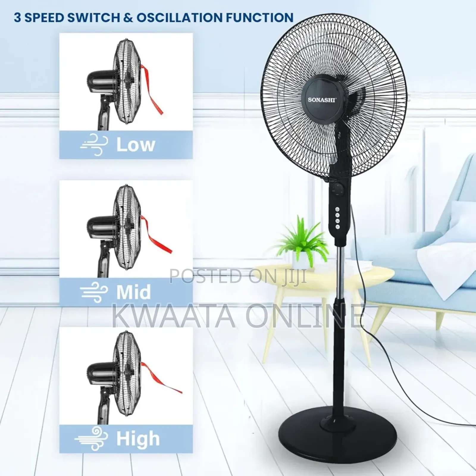 16inch Sonashi Stand Fan [Black] With Remote Control