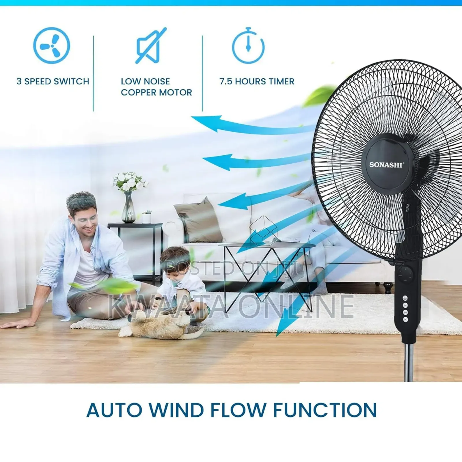 16inch Sonashi Stand Fan [Black] With Remote Control