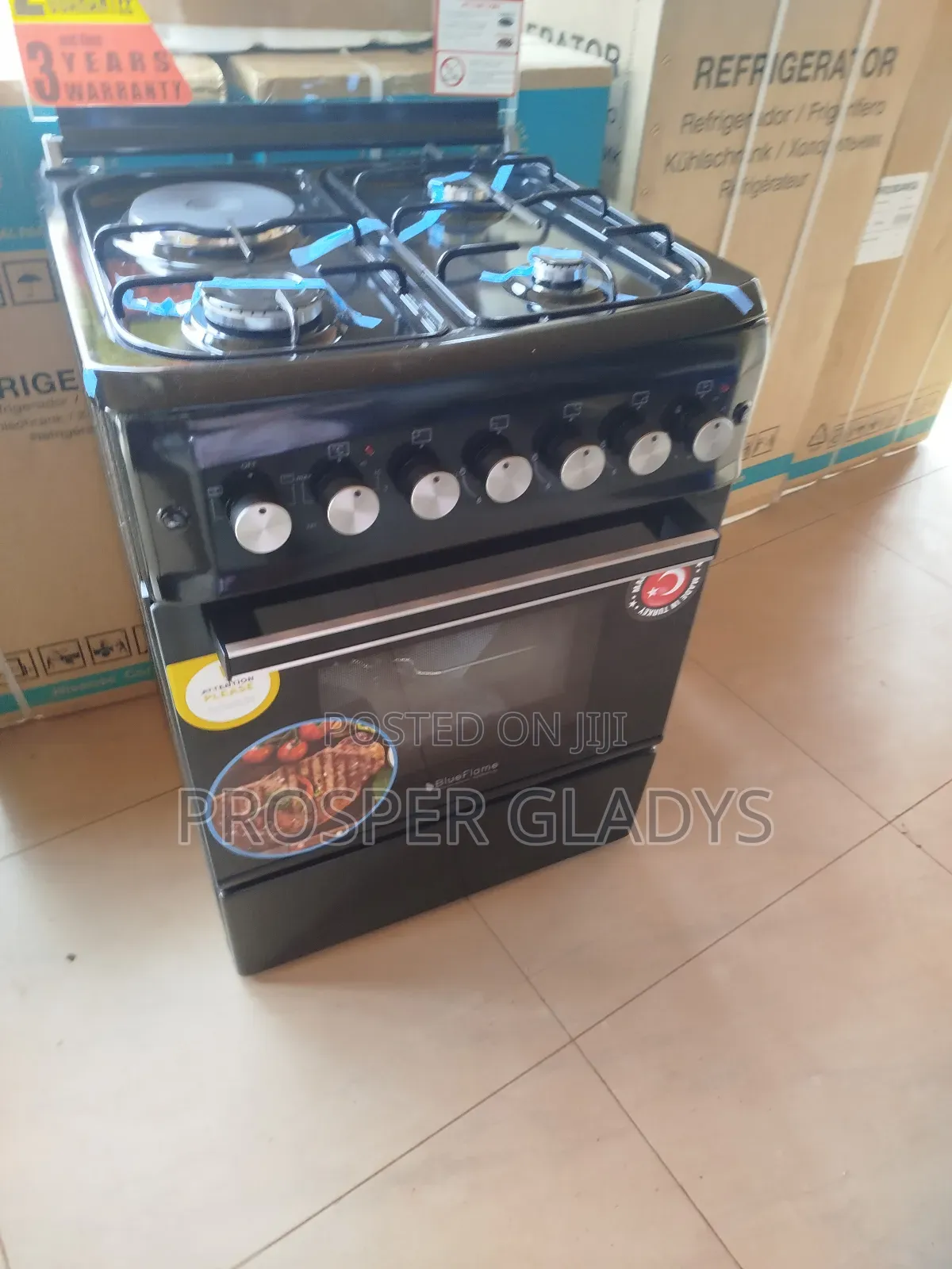 3+1 60 by 60 Blue Frame Standing Gas Cooker