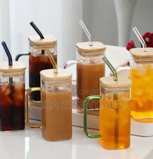 400ml Square Glass Cups With Bamboo Lids