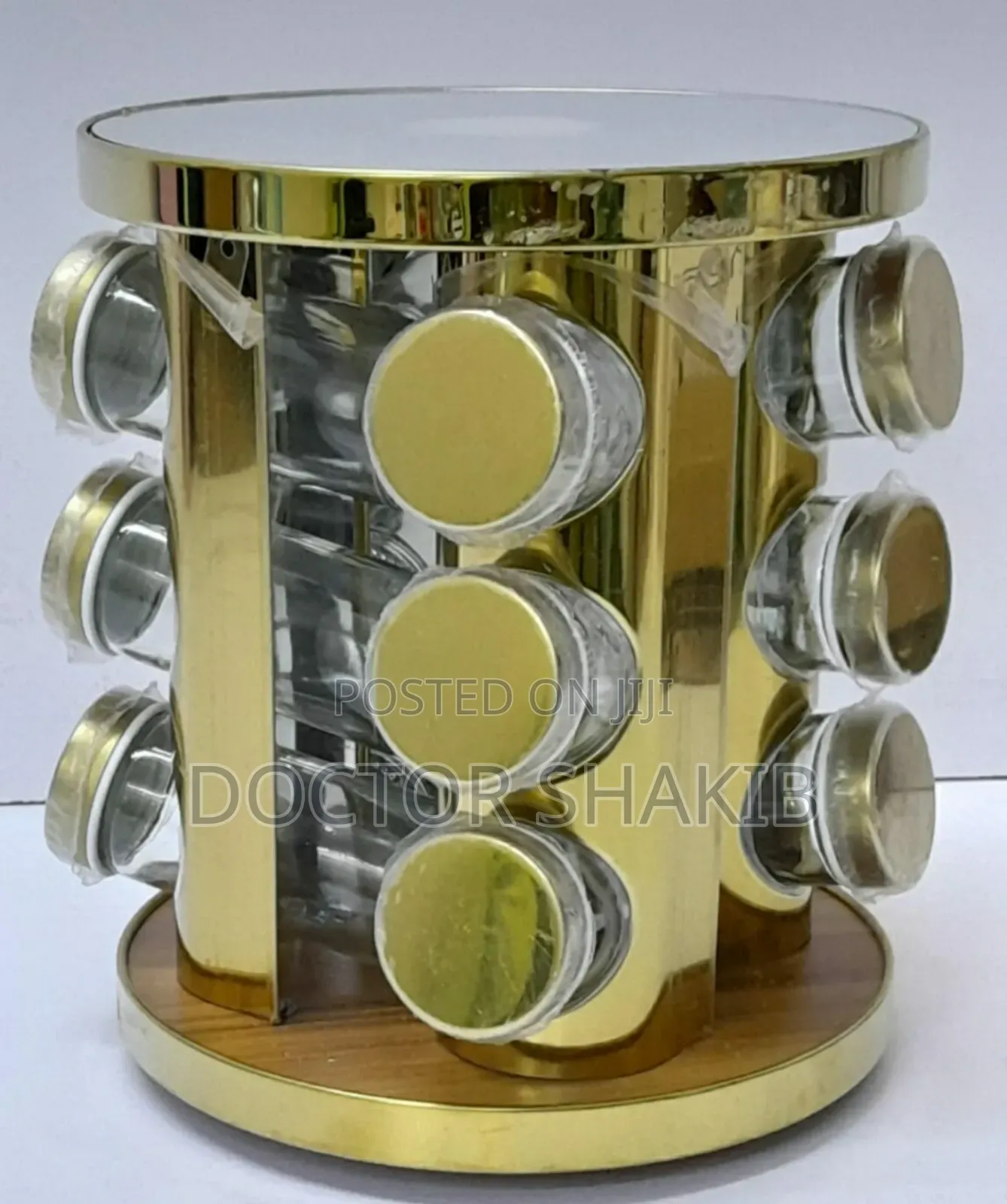 Countertop Glass Rotating Spice Rack Organizer Bottle- Gold