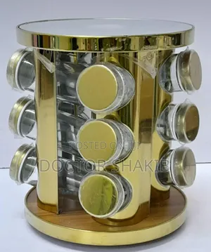 Countertop Glass Rotating Spice Rack Organizer Bottle- Gold