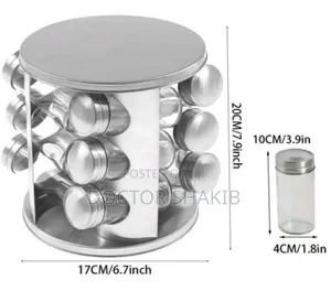 Countertop Glass Rotating Spice Rack Organizer Bottle- Gold