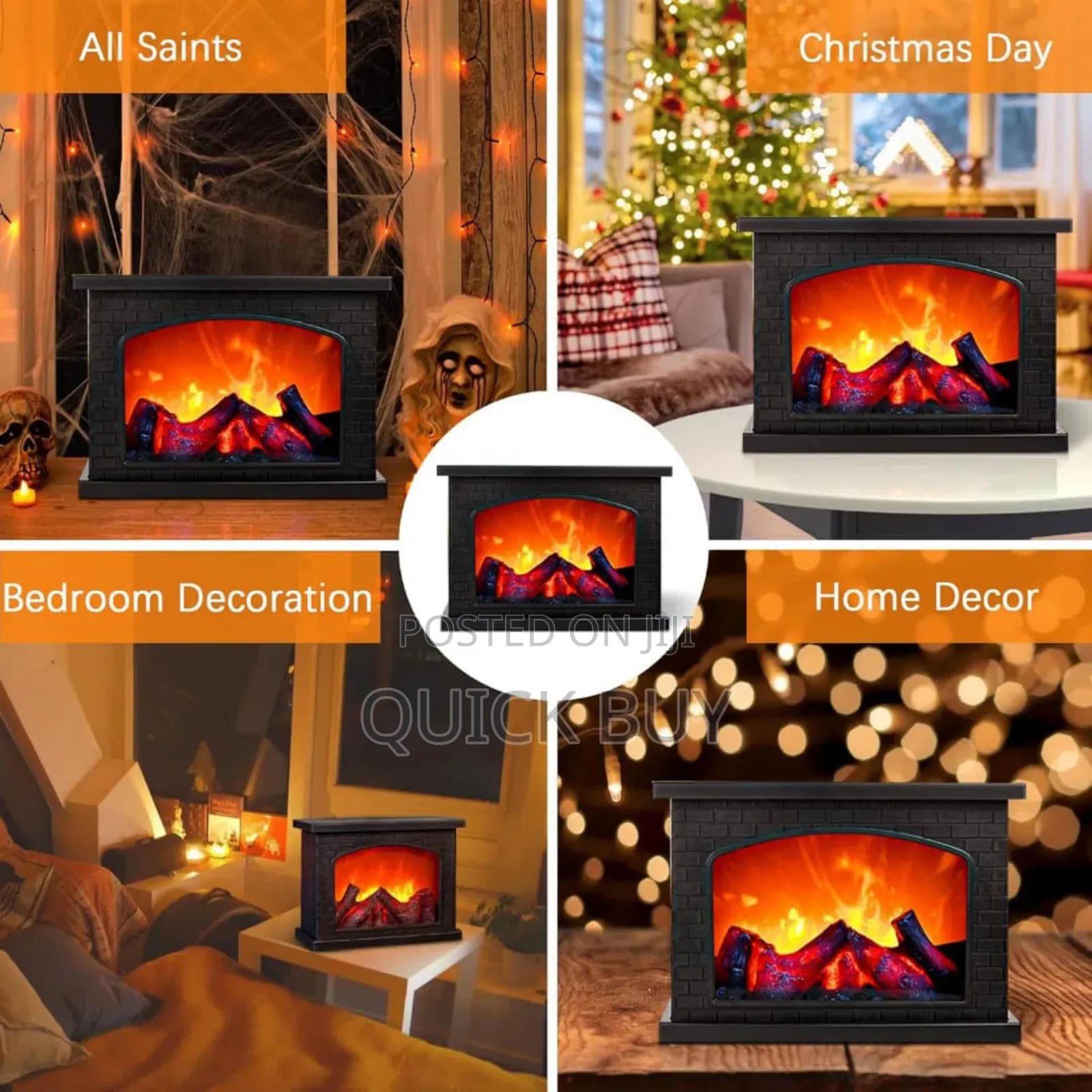 Electric Fireplace Lantern With Realistic Led Flame Effect