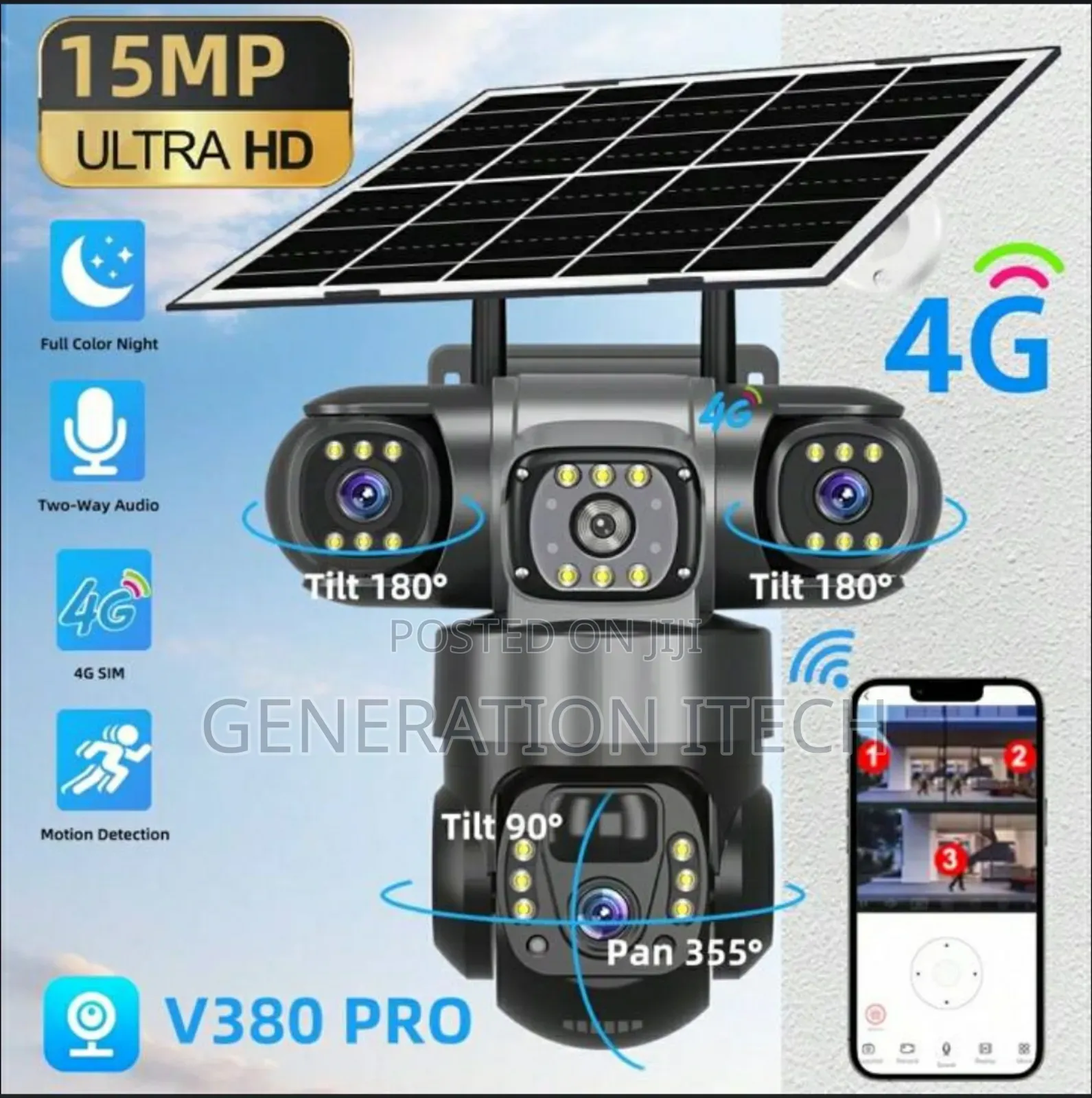 Solar Camera -3 Lens-for Home Security With Digital Zoom