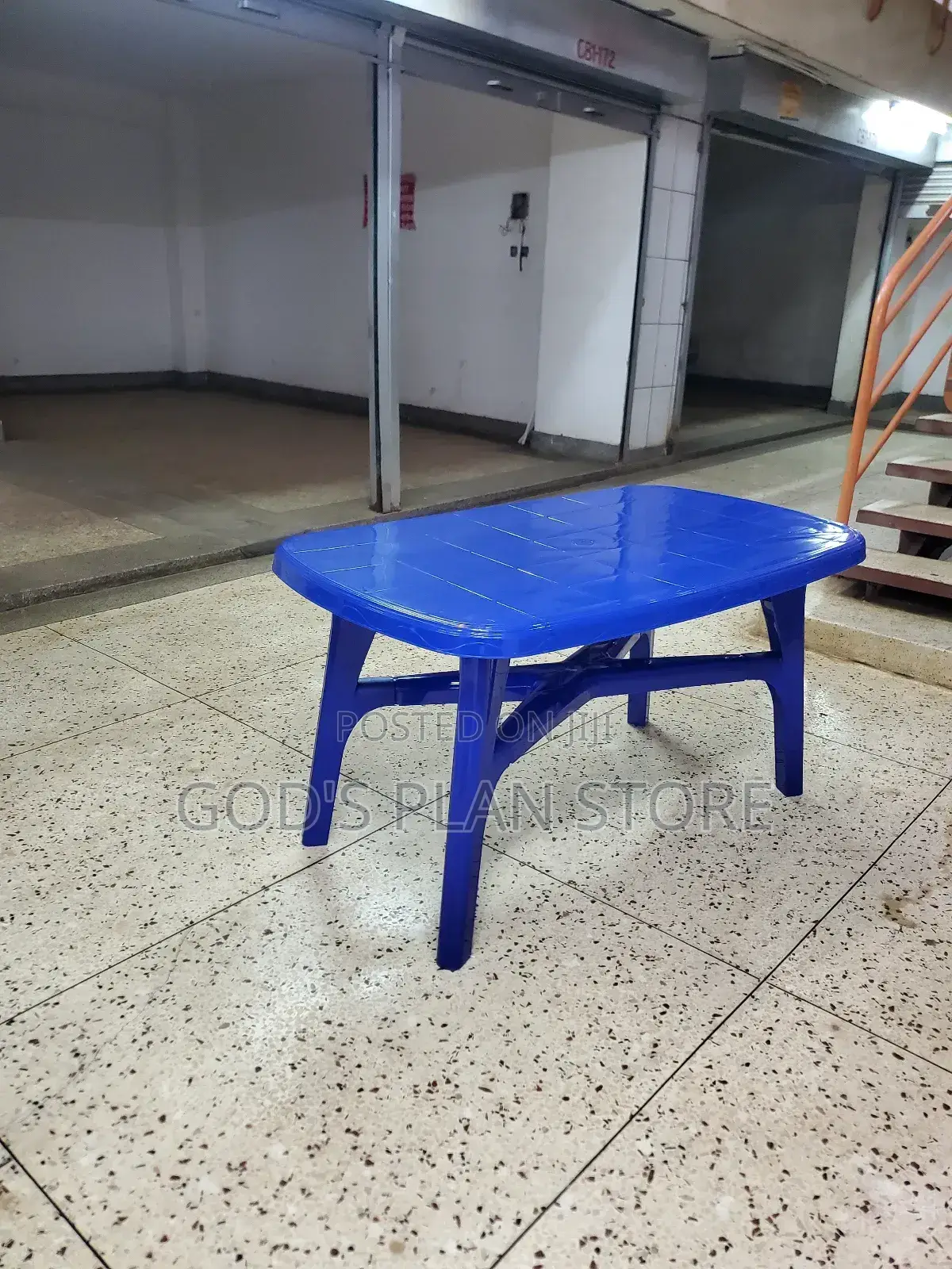 X_shaped Legs Rectangular Plastic Table Blue