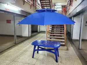 Rectangular Plastic Table and Umbrella