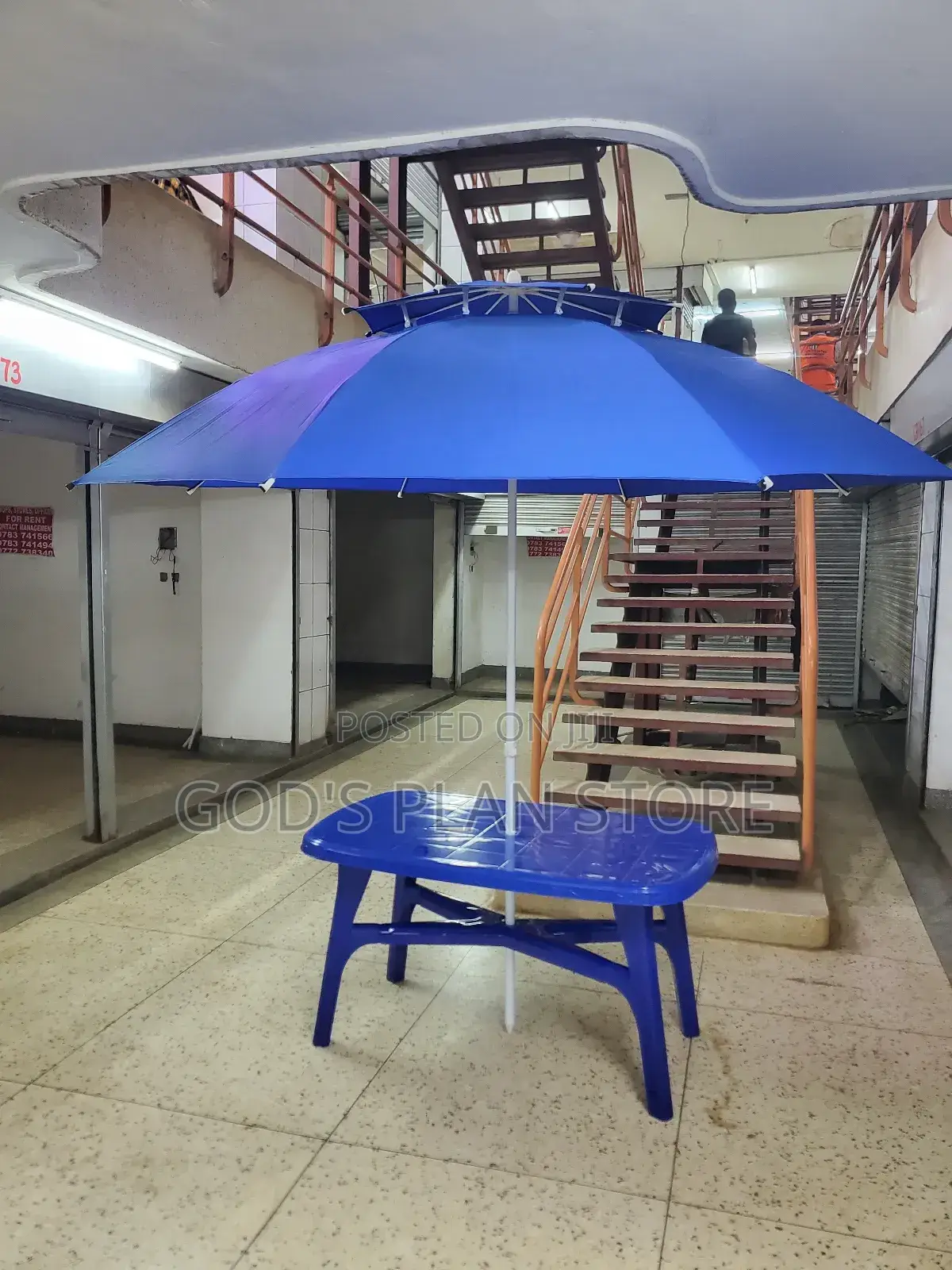 Rectangular Plastic Table and Umbrella