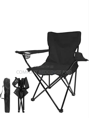 Foldable Camping Chair Black With Bottle Holder