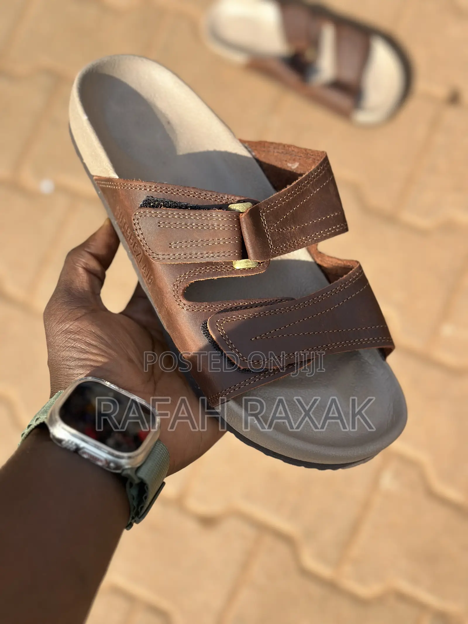 Men’S Classic Comfortable Double Straps Brown Leather Sandal