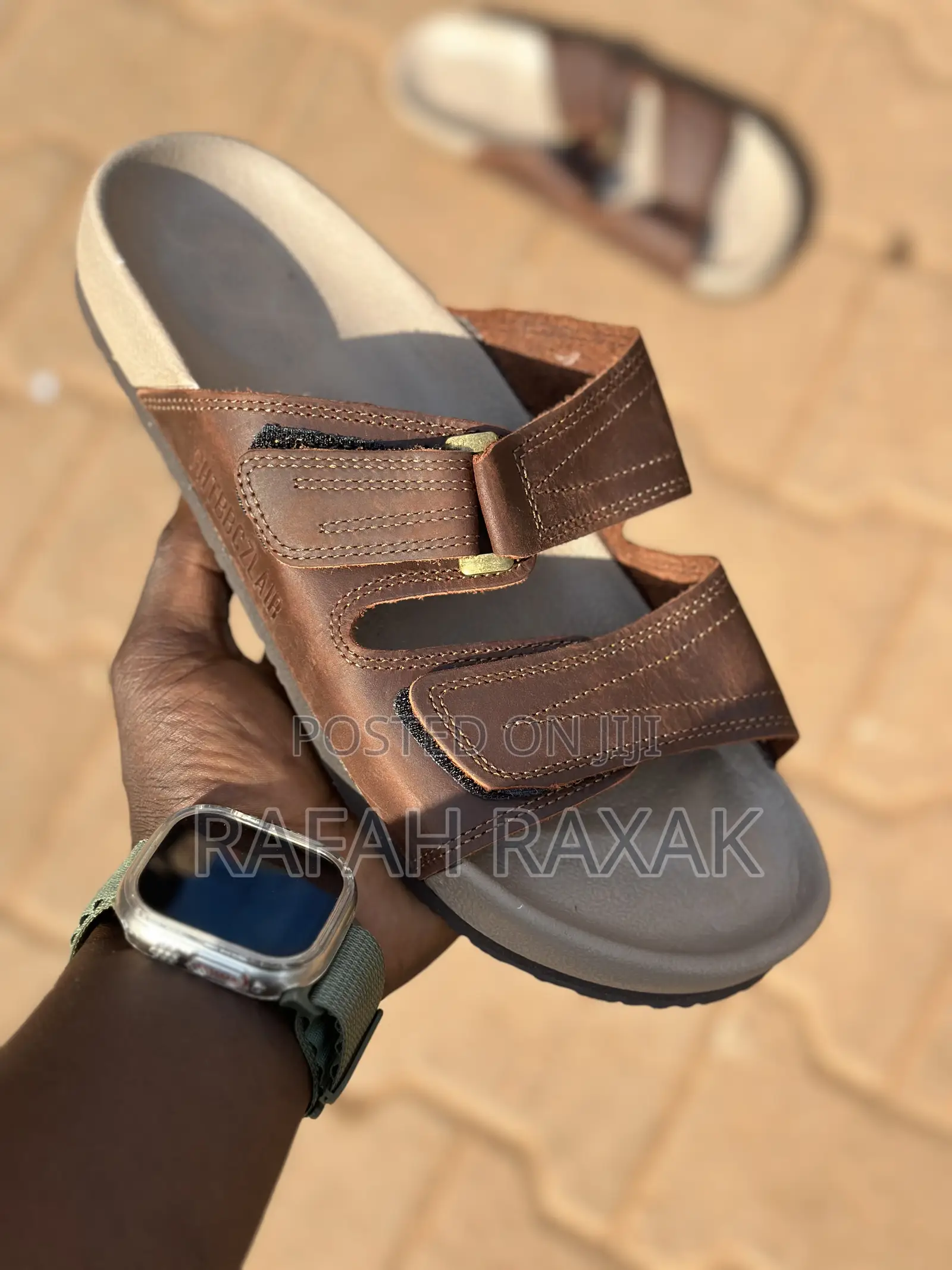 Men’S Classic Comfortable Double Straps Brown Leather Sandal