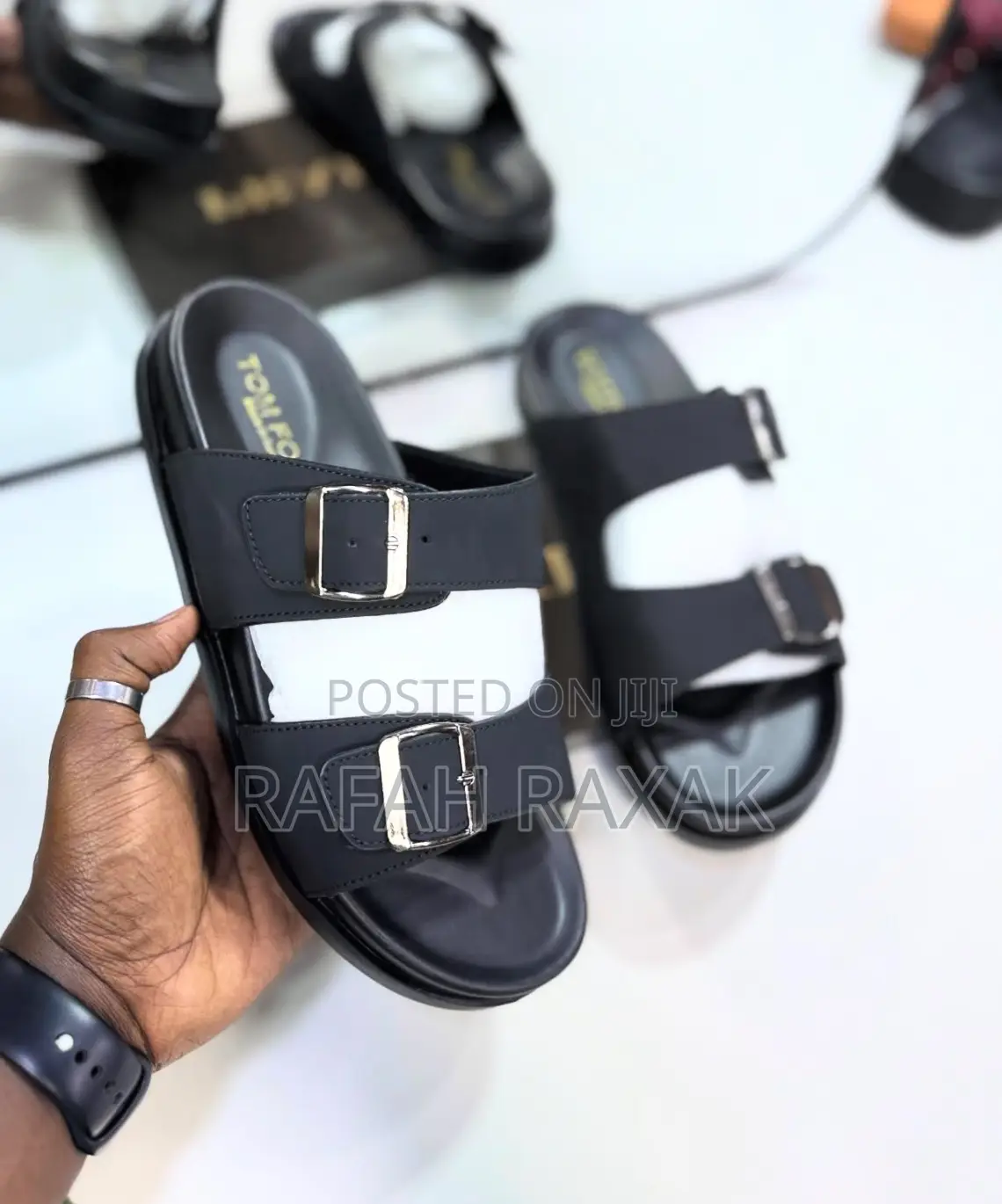 Men’S Black Tom Ford Double Strap Sandals