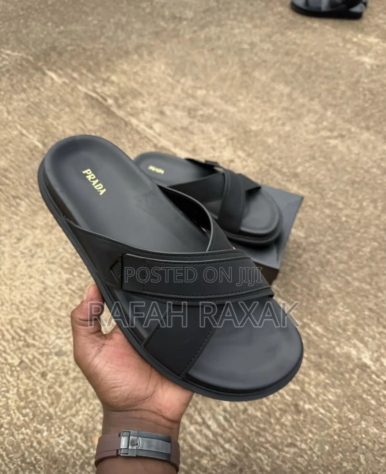 Original Men’S Classic Black Prada Cross Luxury Sandals