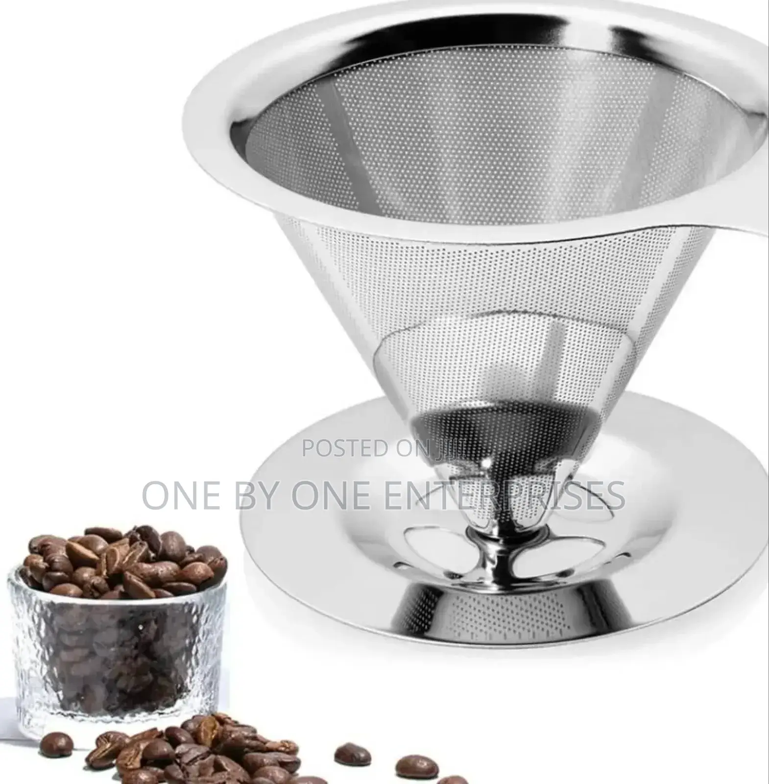 Stainless Steel Coffee Filter With Over Funnel Dripper.