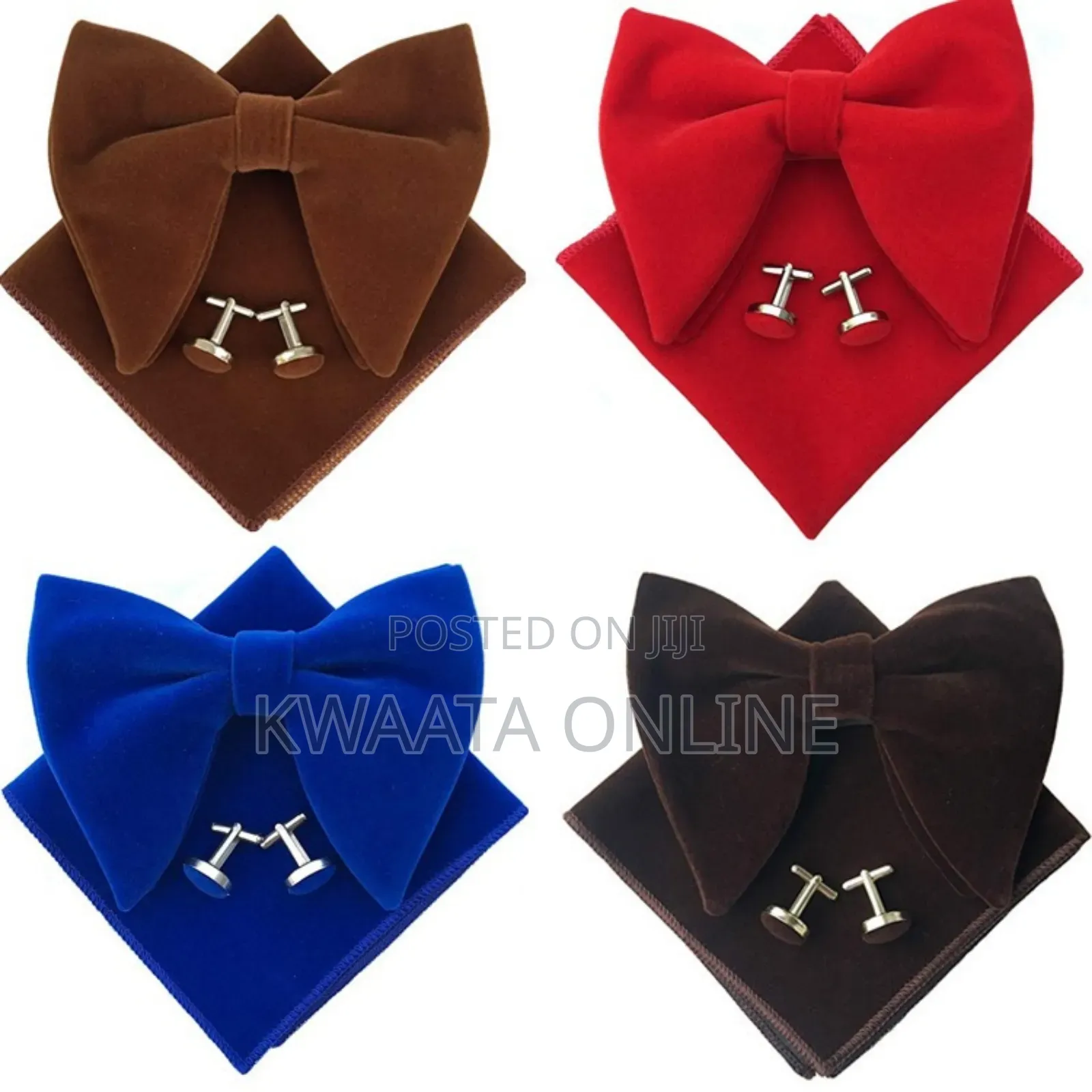 Velvet Bow Ties Cufflinks Pocket Square Sets With Gift Box