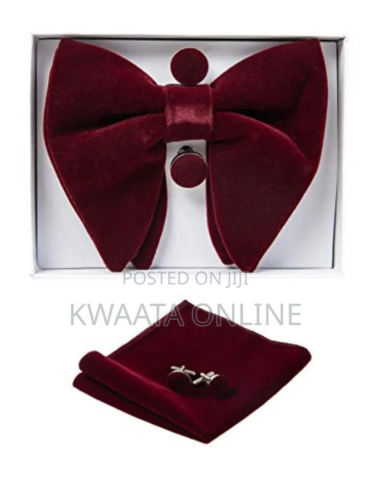 Velvet Bow Ties Cufflinks Pocket Square Sets With Gift Box