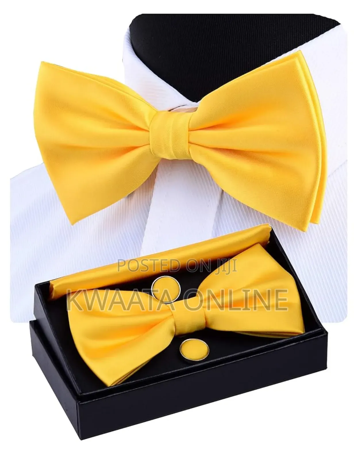 Mens Bow Tie And Pocket Square Cufflink Set With Gift Box