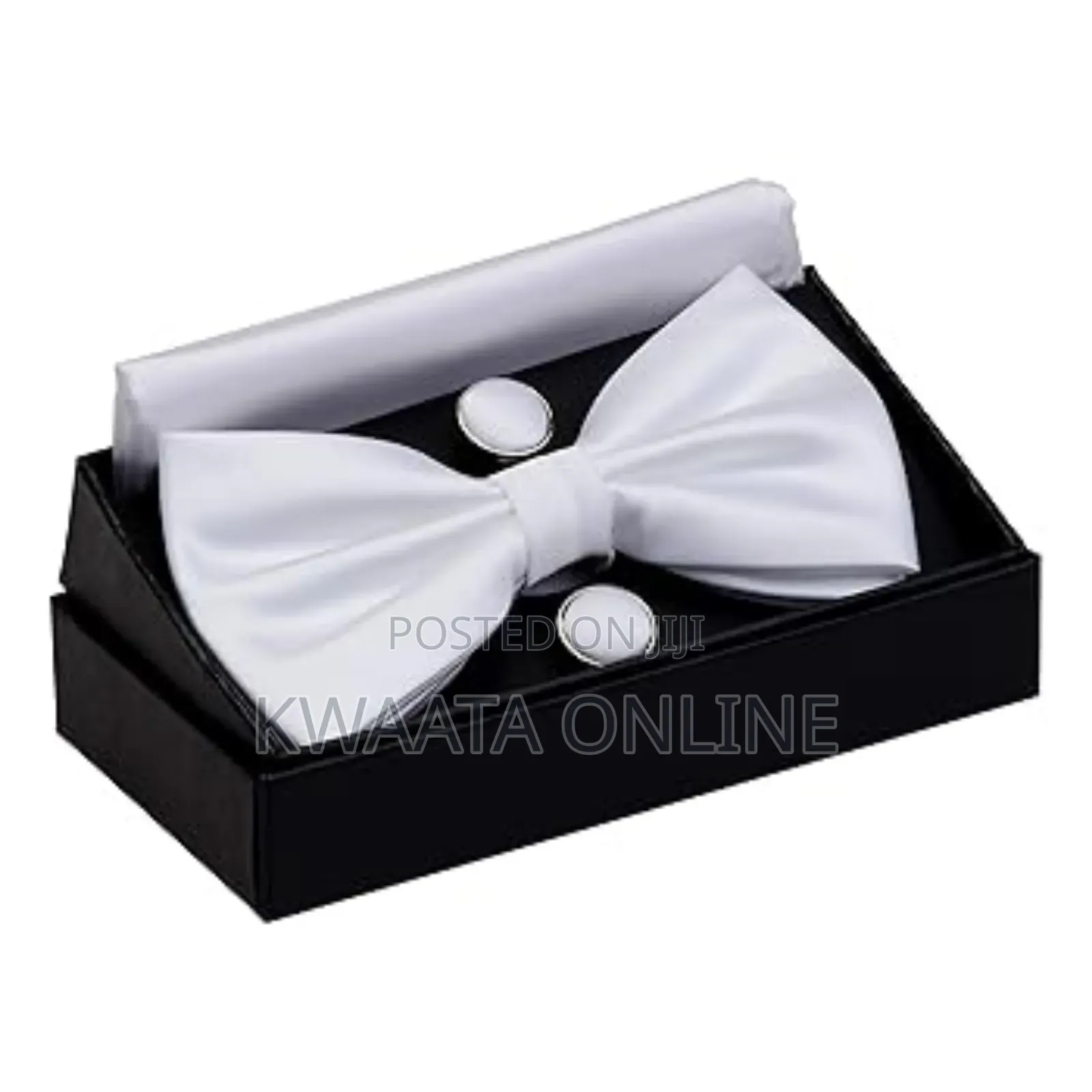 Mens Bow Tie And Pocket Square Cufflink Set With Gift Box